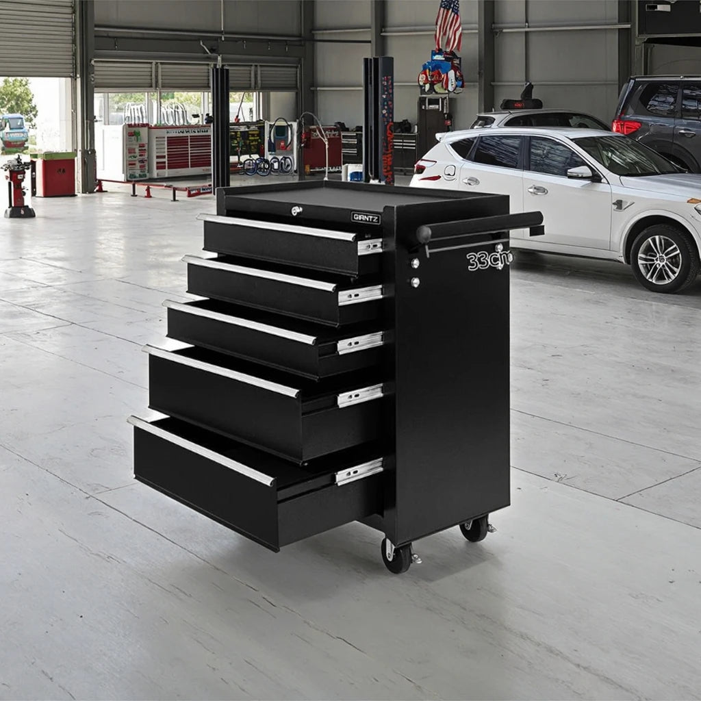 High Quality 5 Drawers Movable Black Tool Cabinet Trolley with Handle and Wheels