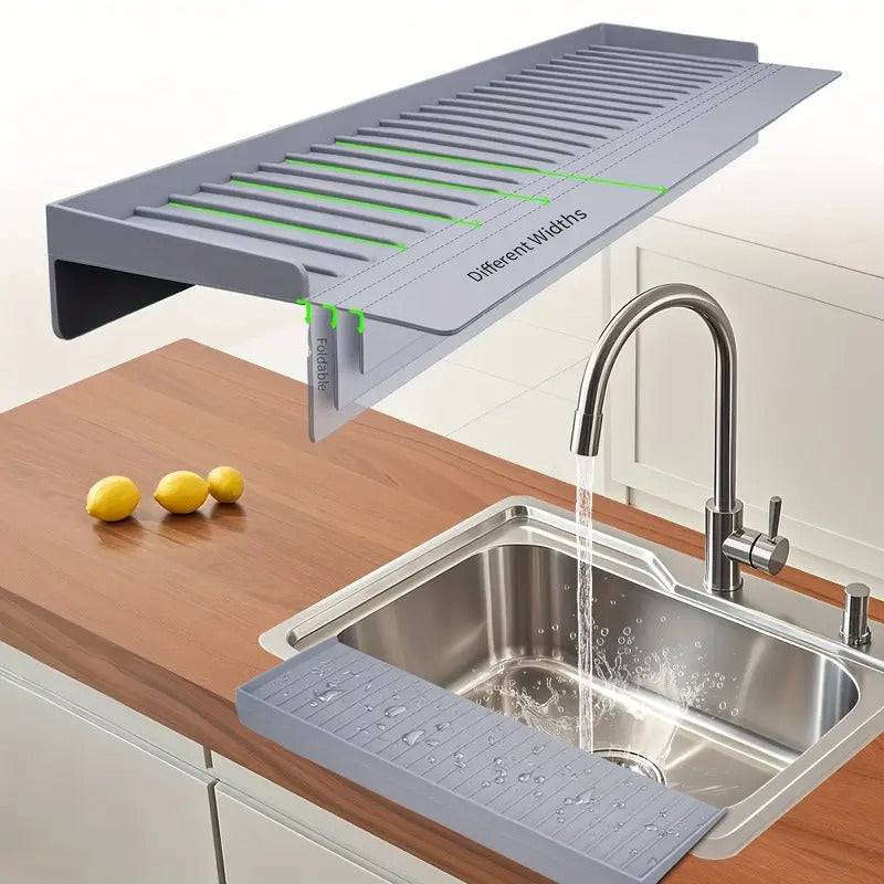 8° Sink Edge Protector with Suction Cup, Heat Resistant, Suitable for Steel, Quartz, Marble Countertops - Black/Grey, Elegant Surface Protection, Stylish Design
