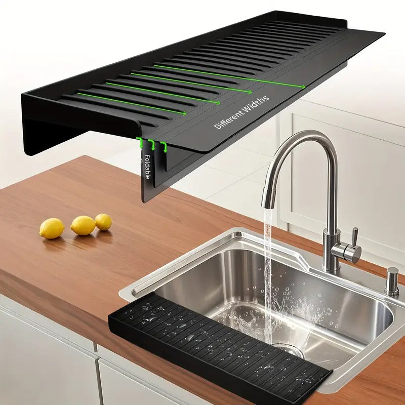 8° Sink Edge Protector with Suction Cup, Heat Resistant, Suitable for Steel, Quartz, Marble Countertops - Black/Grey, Elegant Surface Protection, Stylish Design