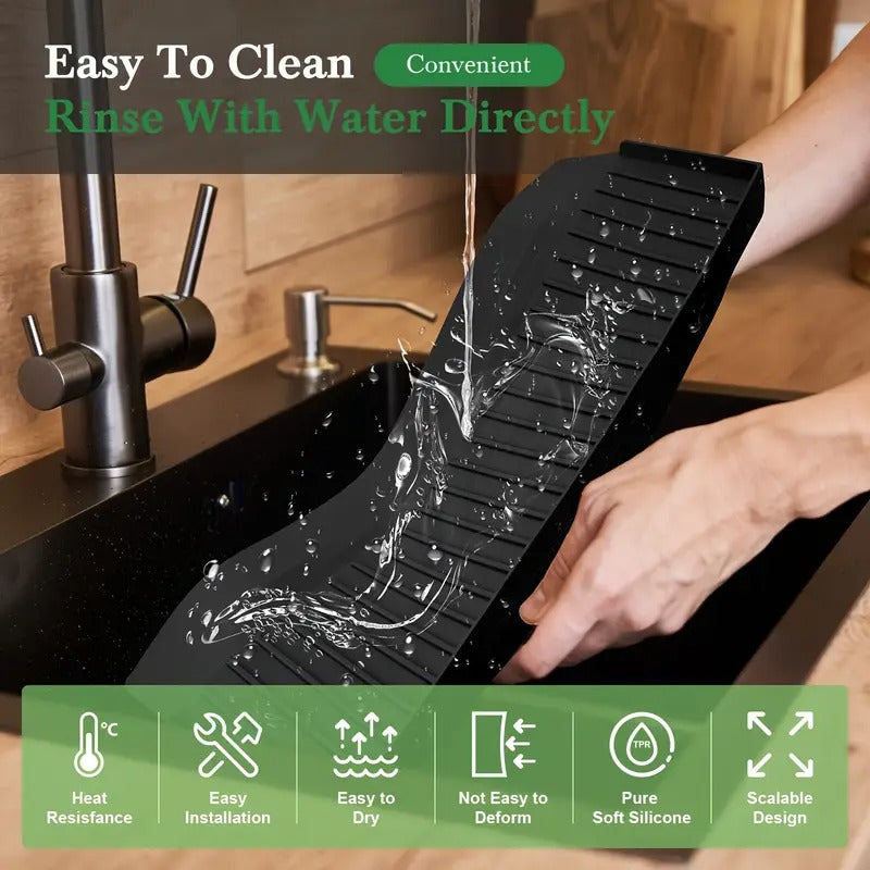 8° Sink Edge Protector with Suction Cup, Heat Resistant, Suitable for Steel, Quartz, Marble Countertops - Black/Grey, Elegant Surface Protection, Stylish Design