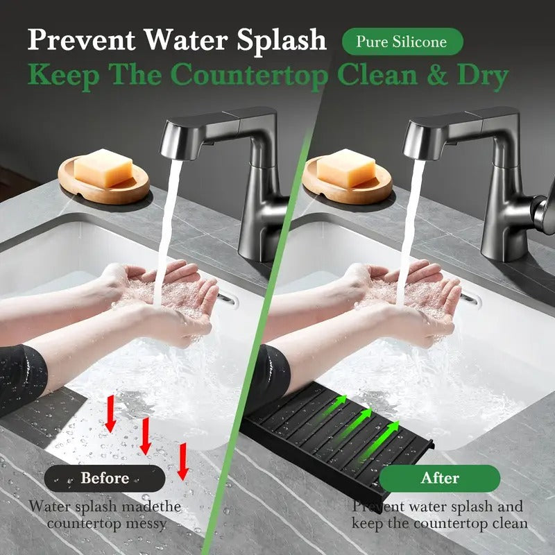 8° Sink Edge Protector with Suction Cup, Heat Resistant, Suitable for Steel, Quartz, Marble Countertops - Black/Grey, Elegant Surface Protection, Stylish Design